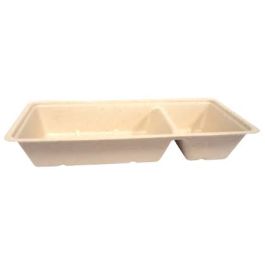 Ravier Snack Bagasse A22 Naturel 96x203x35mm 2 Comp Variapack