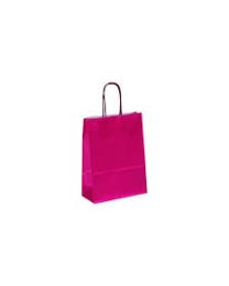 Papieren draagtas met gedraaide zwarte handgrepen witte kraft 100gr/m² fuchsia 24+11x31cm