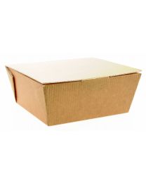 61640069 - Kartonnen take away box met scharnierdeksel - kraft bruin - MEDIUM 125x125x60mm 600ml