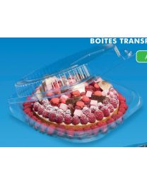 RPET patisseriedoos met scharnierdeksel ventilerend PATIPACK G230 - transparant - INT ø225x50mm