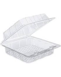 62010218 - RPET patisseriedoos met scharnierdeksel ventilerend PATIPACK 0,7BP50 - transparant - INT 150x150x50mm