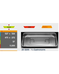 Alu gastro 1/1 bak met gerolde rand - zilver - 527x326x37mm 5200ml