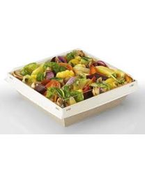 61660034 - Combi Salad box carton LUXIFOOD kraft/blanc 160x160x74mm 900ml + couvercle RPET