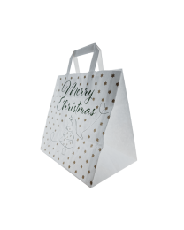 Papieren draagtas met platte handgrepen 70gr/m² - witte kraft - 260+170x250mm Merry Christmas